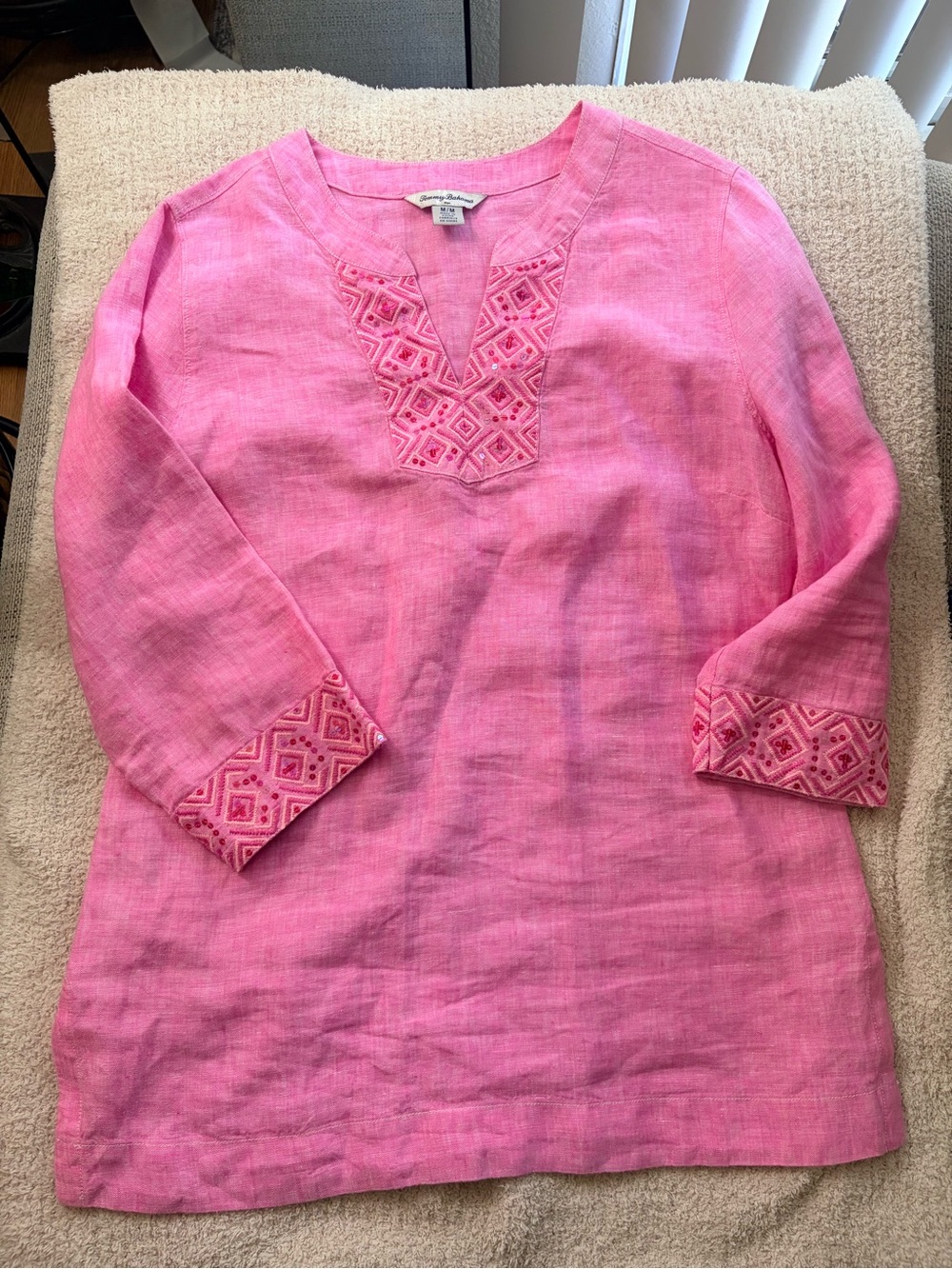 Tommy Bahama Pink Embroidered V-Neck Tunic